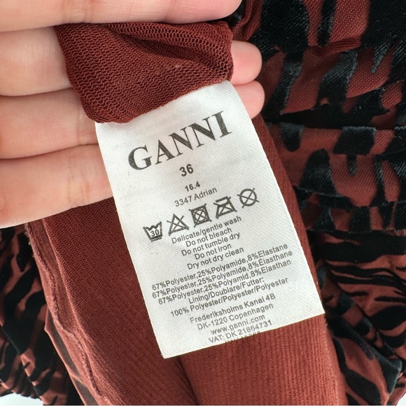 GANNI Adrian Velvet Zebra Print Peplum Dress Size 4 - Picture 6 of 10
